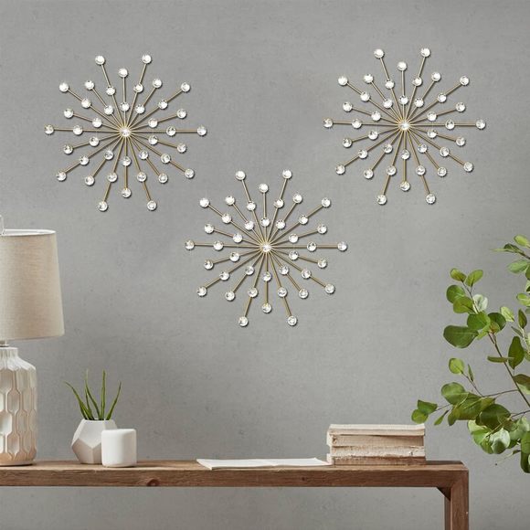 3 Set Gold Metal Jeweled Wall Art Bling Crystal Home Décor Star Sun Rhinestone🐭
